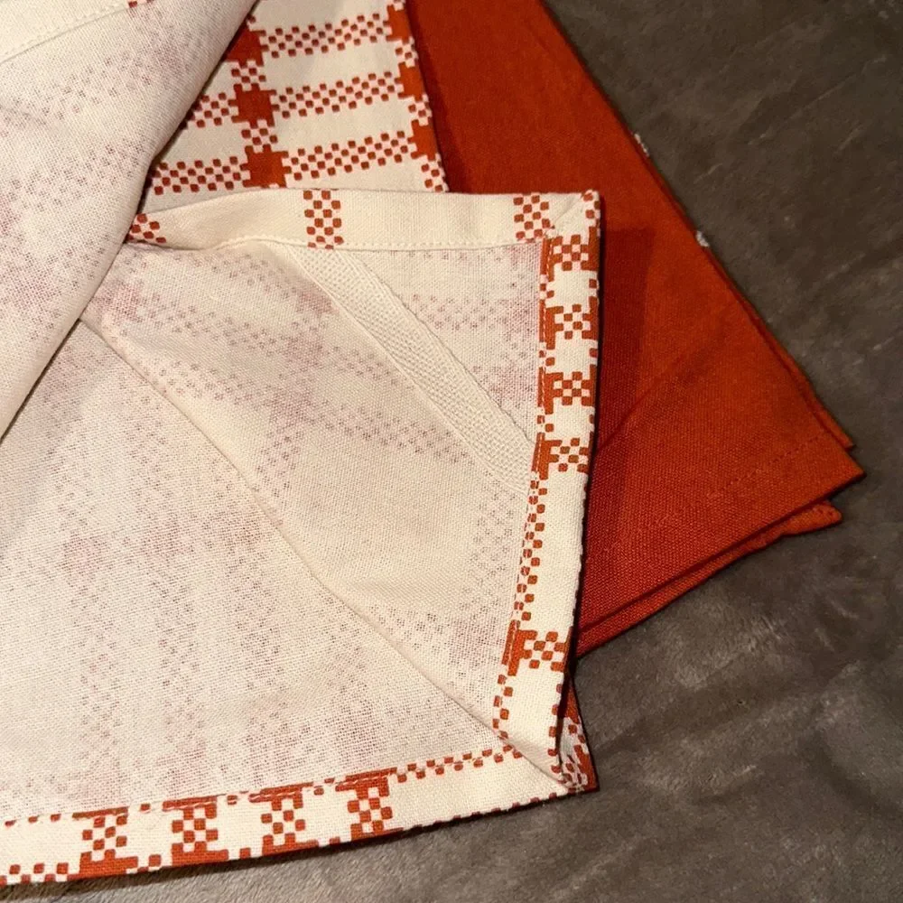 Autumn Hill Rust White Orange Set of 3 Cotton Fall Harvest Kitchen Towels